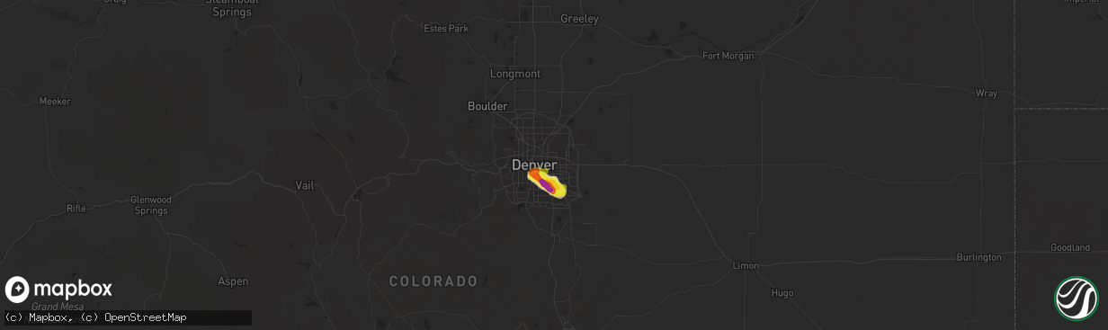 Hail map in Aurora, CO on July 15, 2016