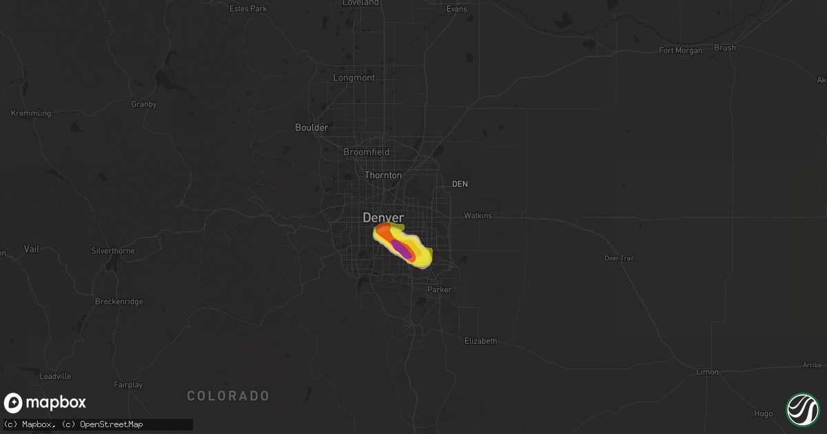 Hail map in Aurora, CO on July 15, 2016
