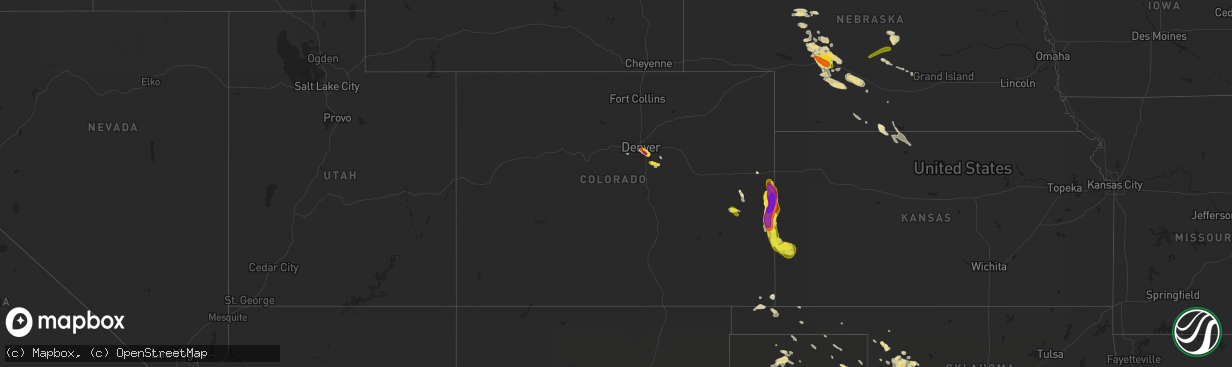 Hail map in Colorado on July 15, 2016