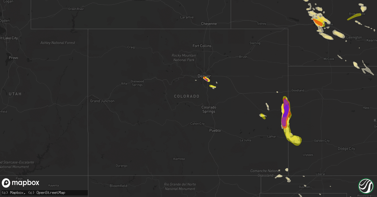 Hail map in Colorado on July 15, 2016