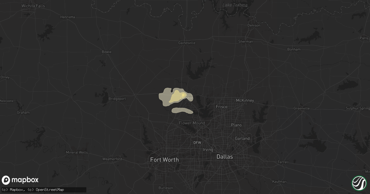 Hail map in Denton, TX on July 15, 2016