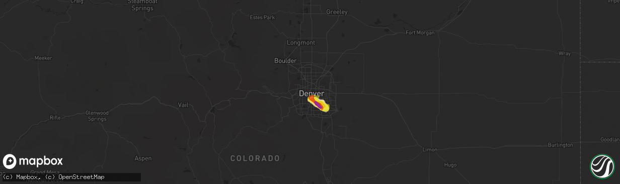 Hail map in Denver, CO on July 15, 2016