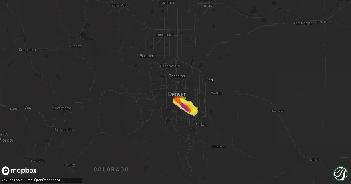 Hail map in Denver, CO on July 15, 2016