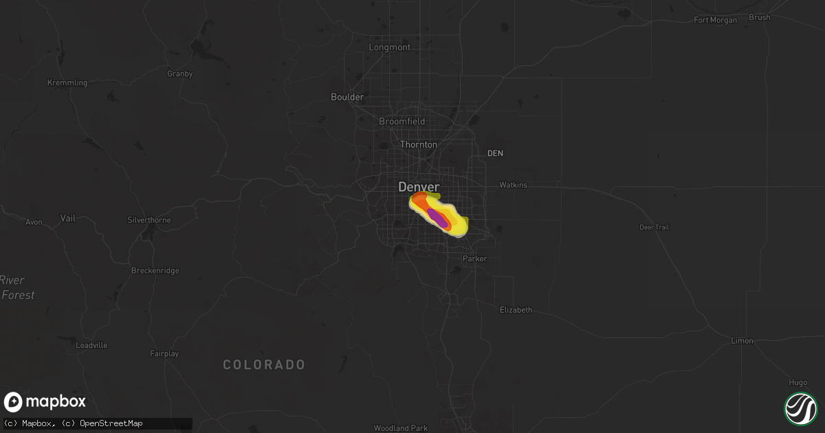 Hail map in Englewood, CO on July 15, 2016