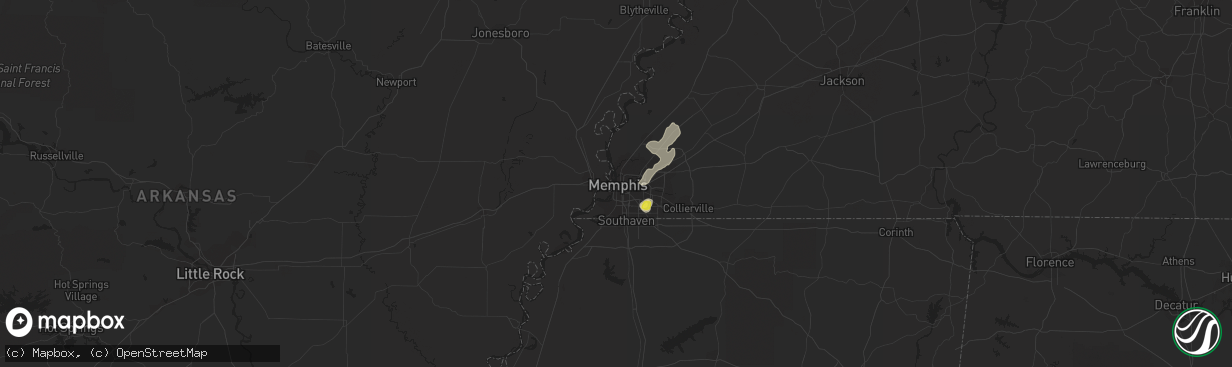 Hail map in Memphis, TN on July 15, 2016