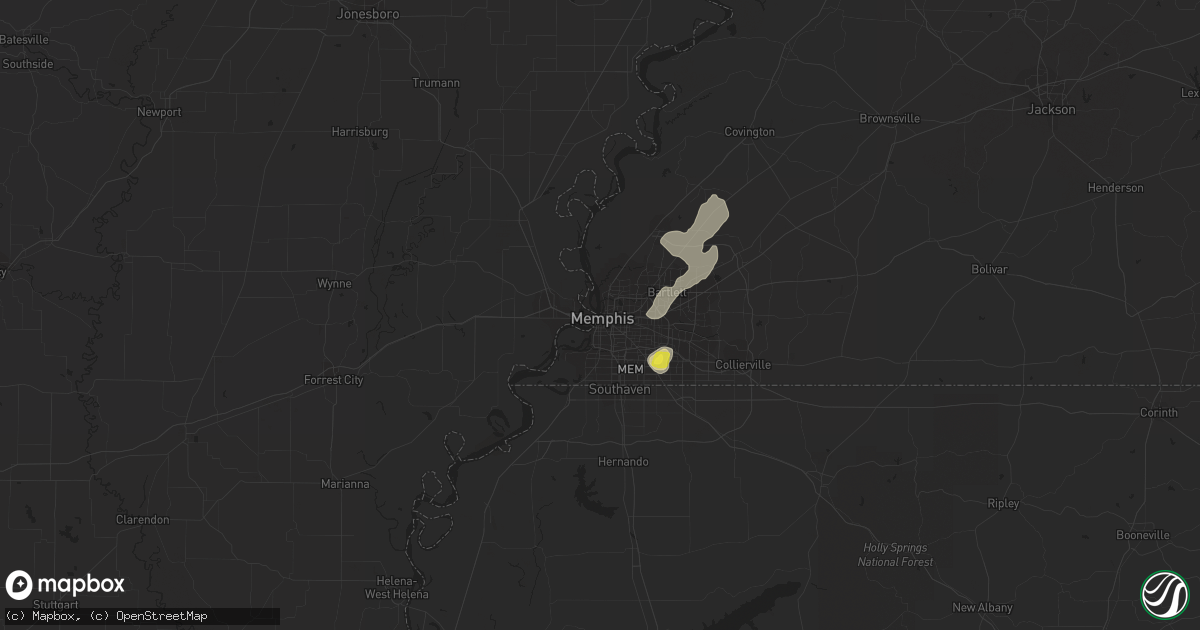 Hail map in Memphis, TN on July 15, 2016