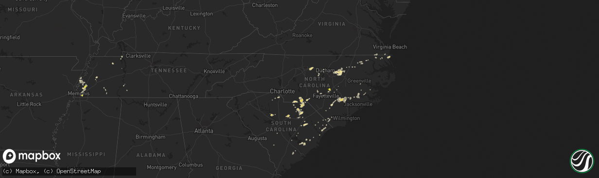 Hail map in North Carolina on July 15, 2016