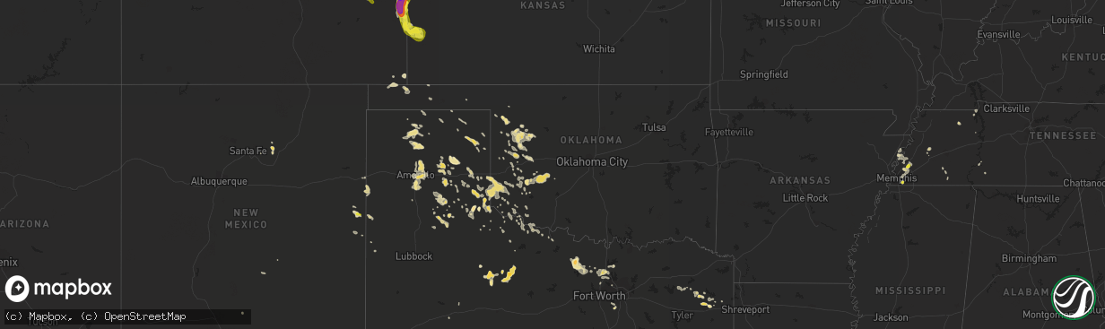 Hail map in Oklahoma on July 15, 2016