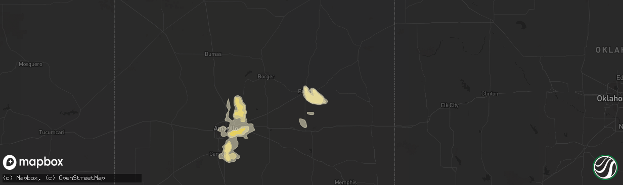 Hail map in Pampa, TX on July 15, 2016