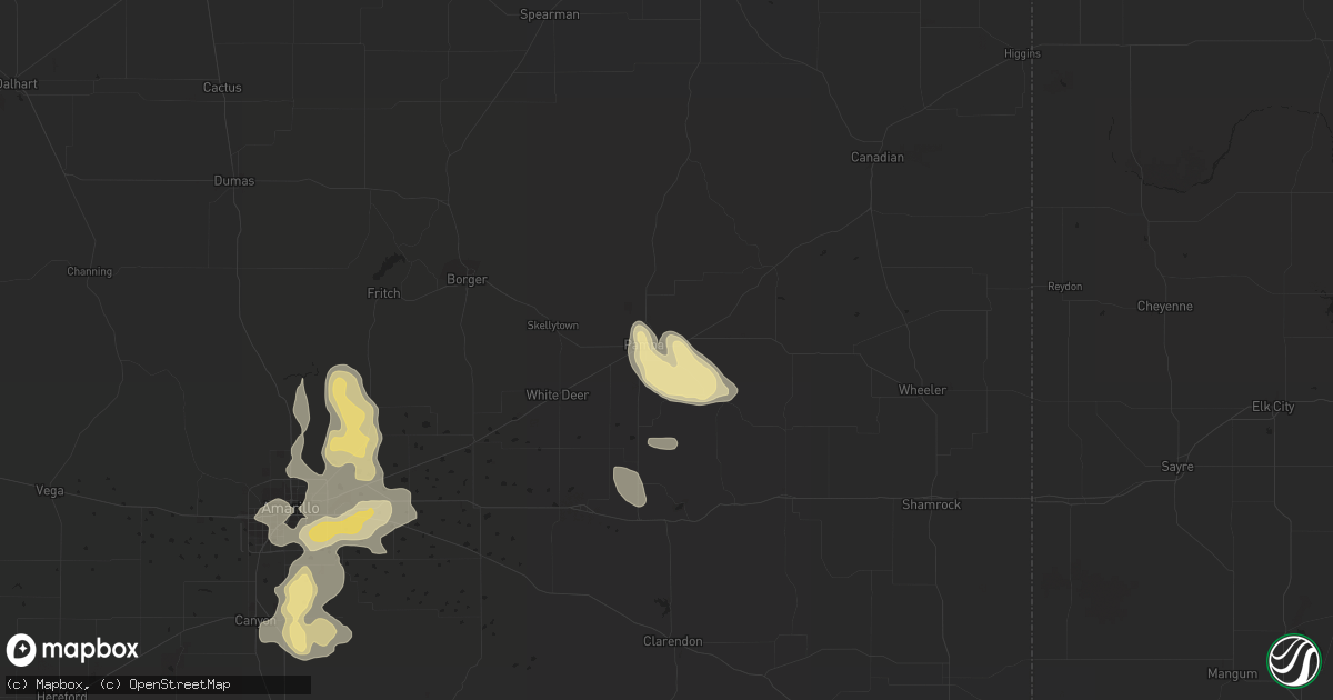 Hail map in Pampa, TX on July 15, 2016