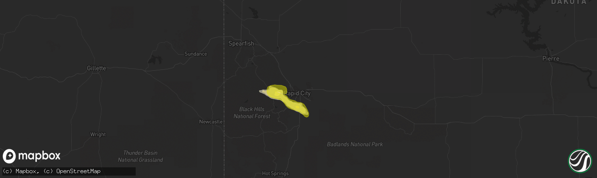 Hail map in Rapid City, SD on July 15, 2016