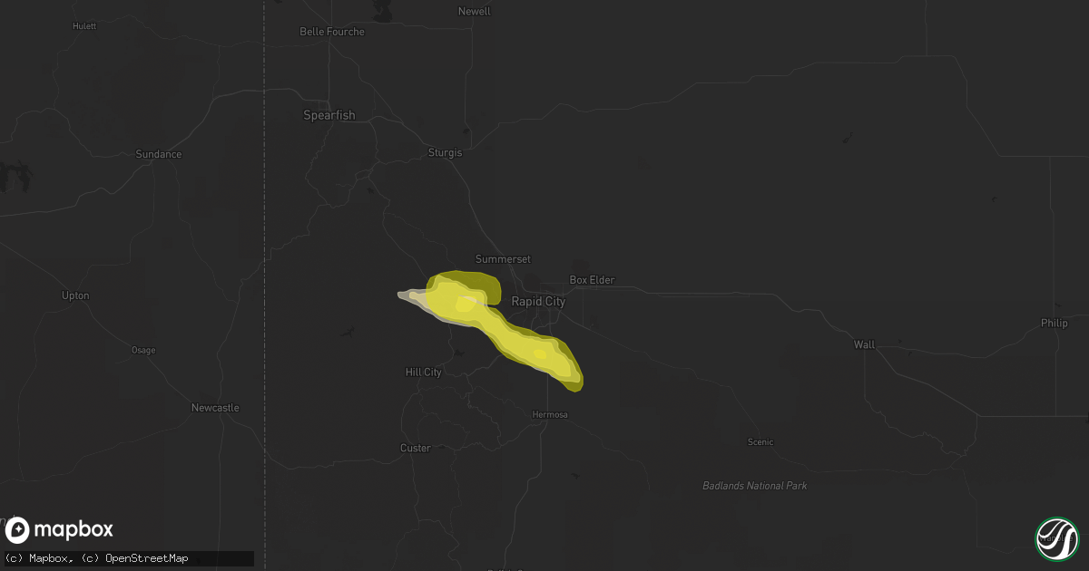 Hail map in Rapid City, SD on July 15, 2016