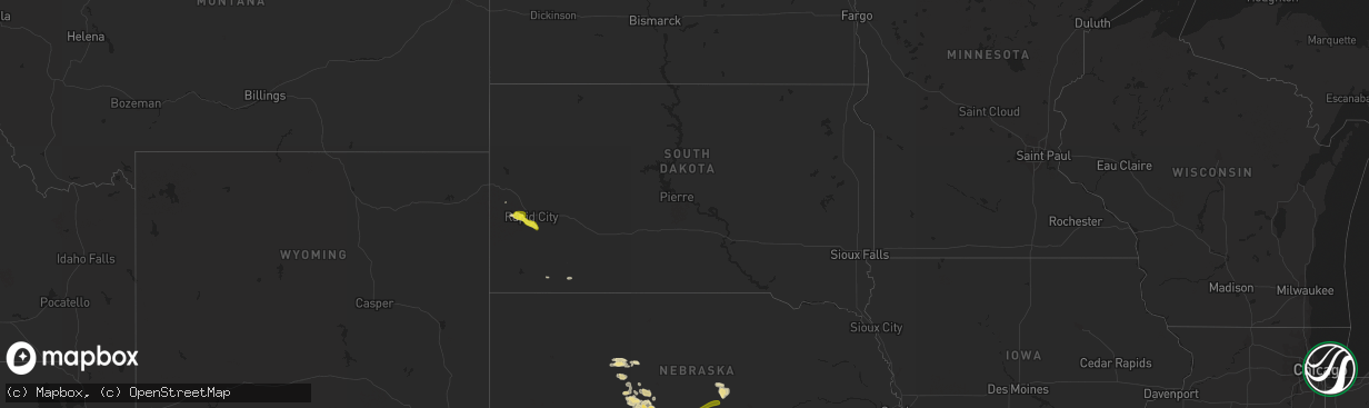 Hail map in South Dakota on July 15, 2016