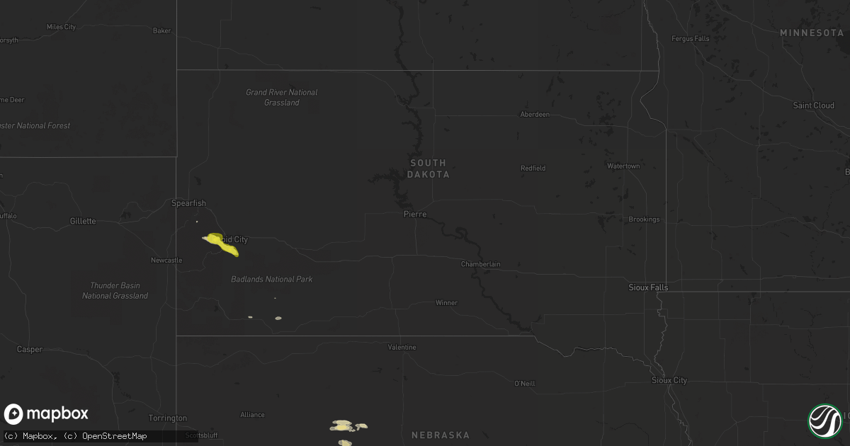 Hail map in South Dakota on July 15, 2016