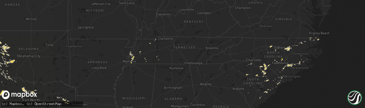 Hail map in Tennessee on July 15, 2016