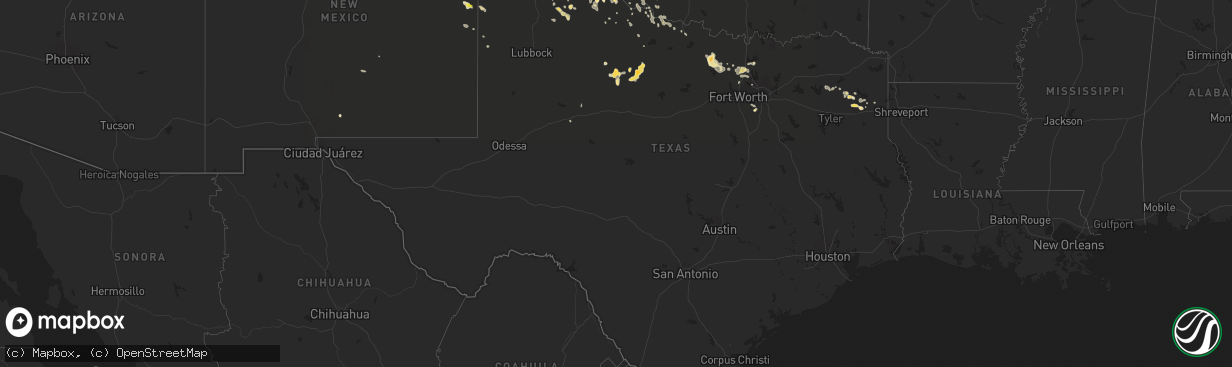 Hail map in Texas on July 15, 2016