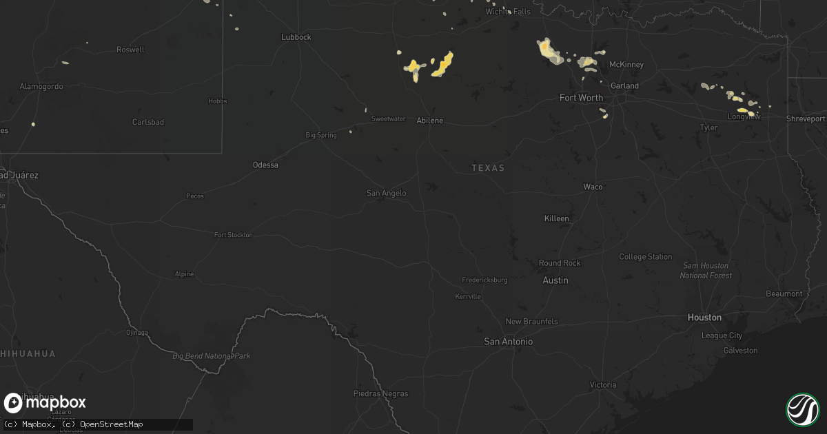 Hail map in Texas on July 15, 2016