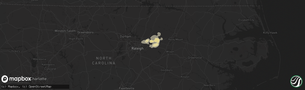 Hail map in Zebulon, NC on July 15, 2016