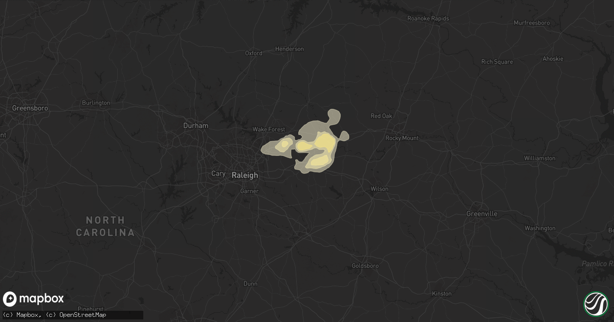 Hail map in Zebulon, NC on July 15, 2016