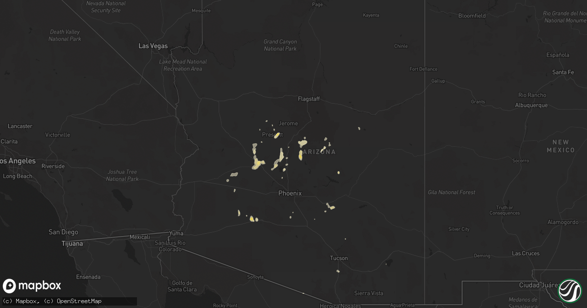 Hail map in Arizona on July 15, 2017