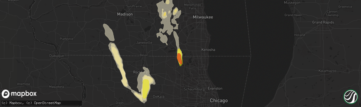 Hail map in Genoa City, WI on July 15, 2017