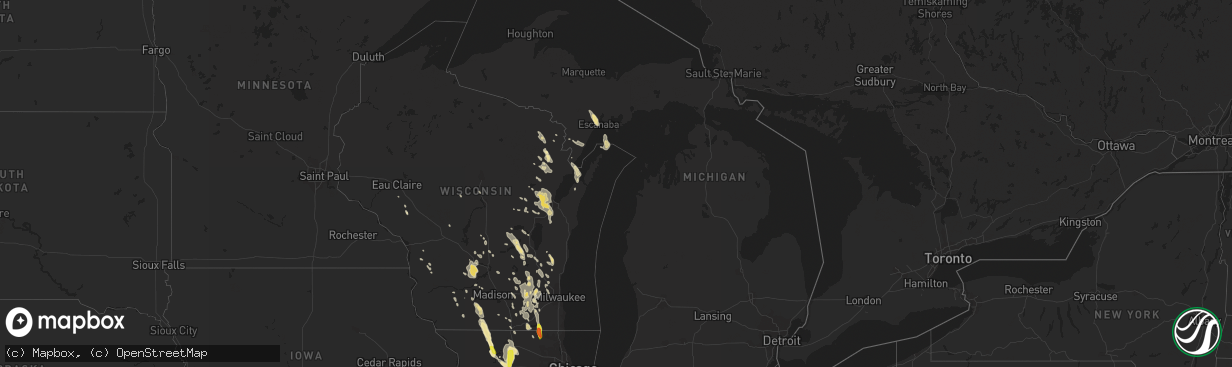 Hail map in Michigan on July 15, 2017