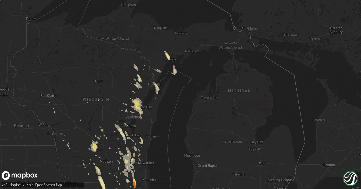 Hail map in Michigan on July 15, 2017