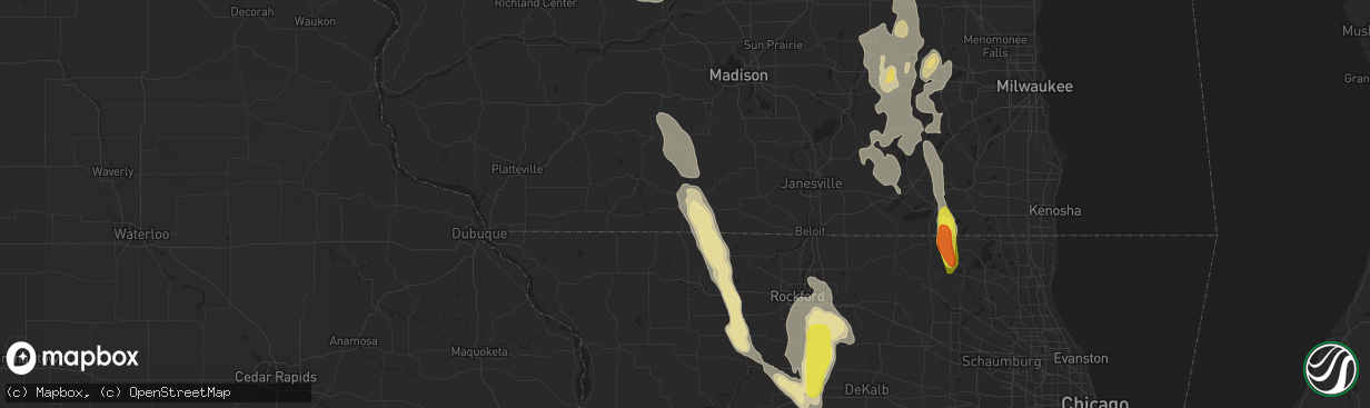 Hail map in Monroe, WI on July 15, 2017