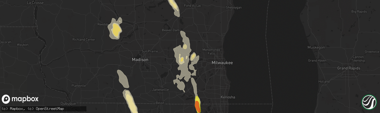 Hail map in Oconomowoc, WI on July 15, 2017