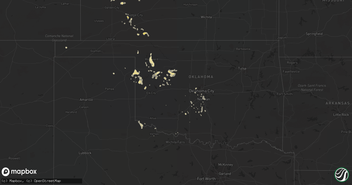 Hail map in Oklahoma on July 15, 2017