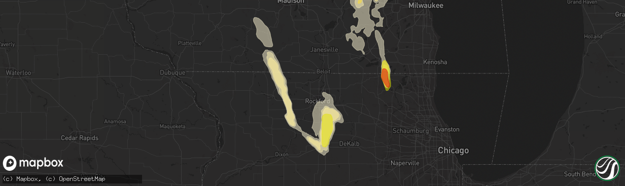 Hail map in Rockford, IL on July 15, 2017