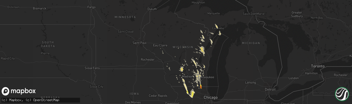 Hail map in Wisconsin on July 15, 2017