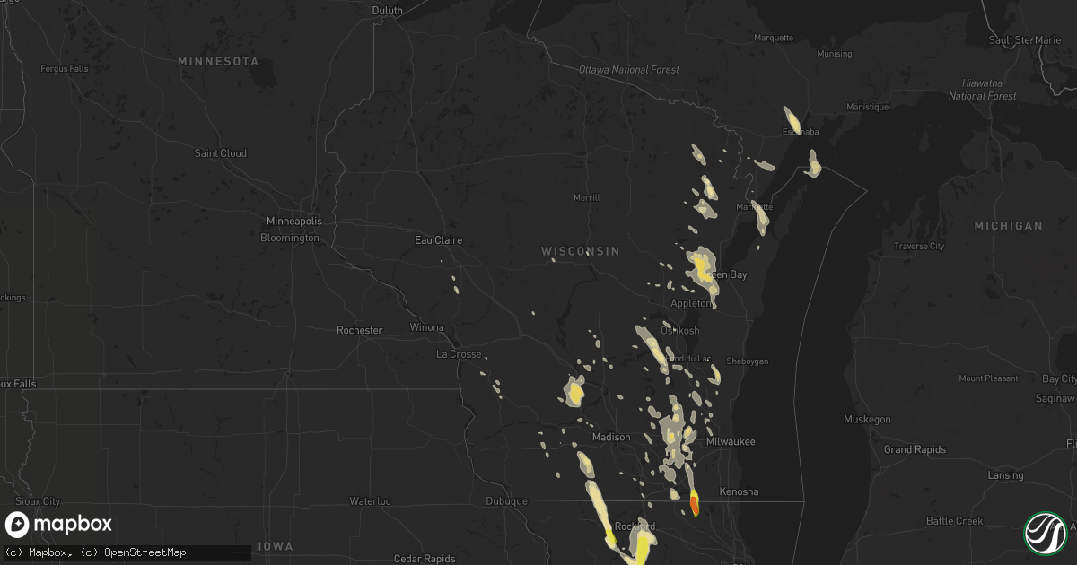 Hail map in Wisconsin on July 15, 2017