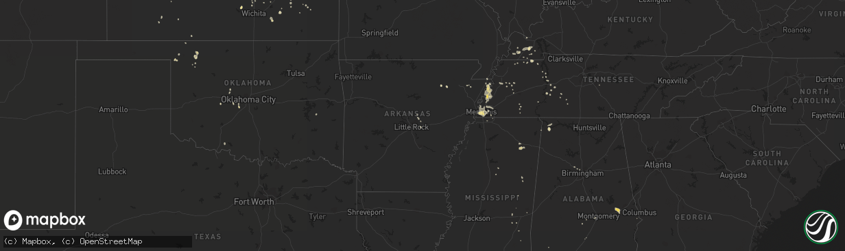 Hail map in Arkansas on July 15, 2018