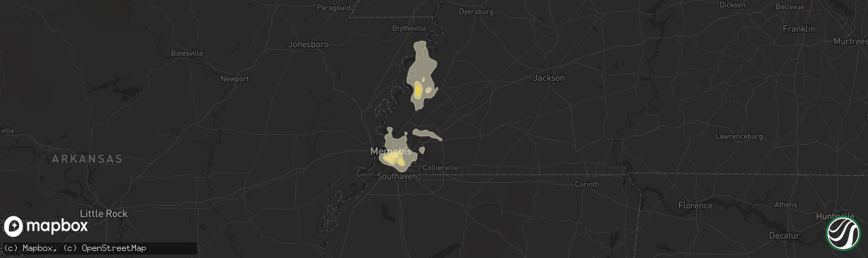 Hail map in Arlington, TN on July 15, 2018