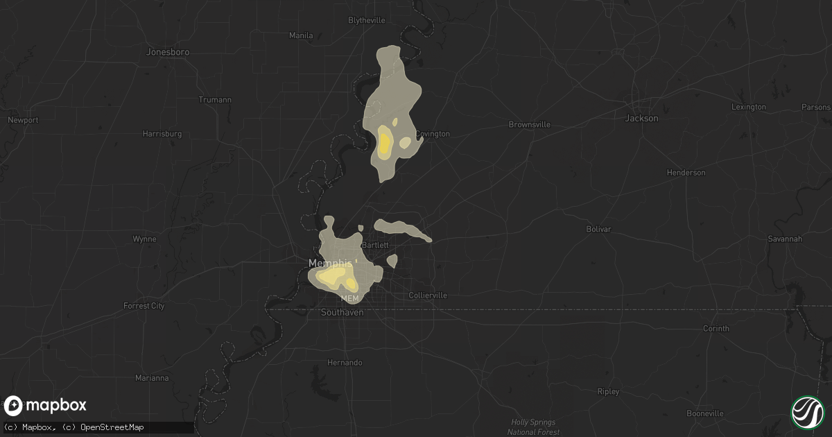 Hail map in Arlington, TN on July 15, 2018