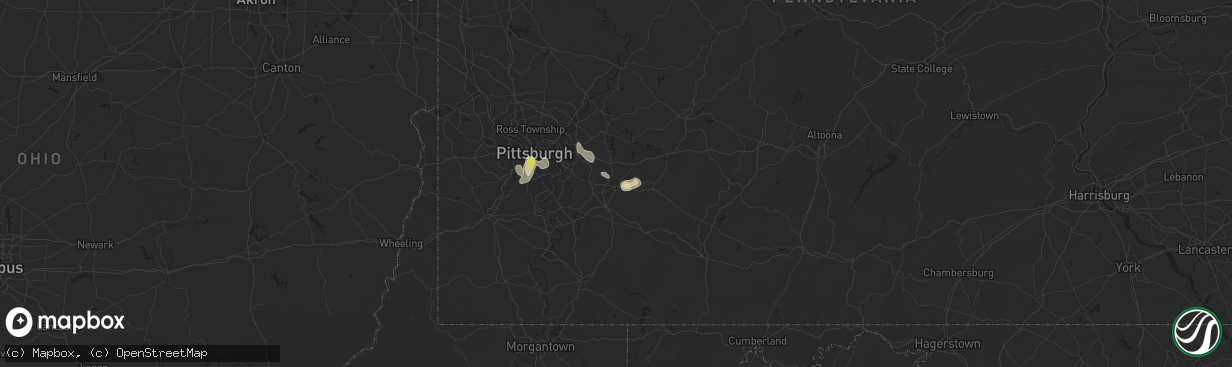 Hail map in Greensburg, PA on July 15, 2018