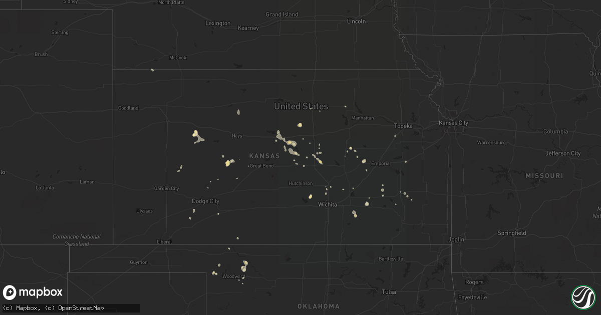 Hail map in Kansas on July 15, 2018