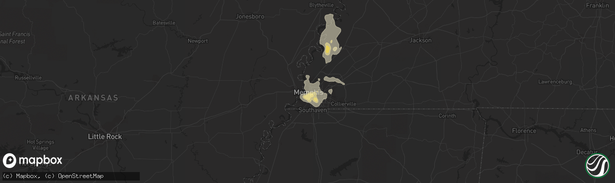 Hail map in Memphis, TN on July 15, 2018