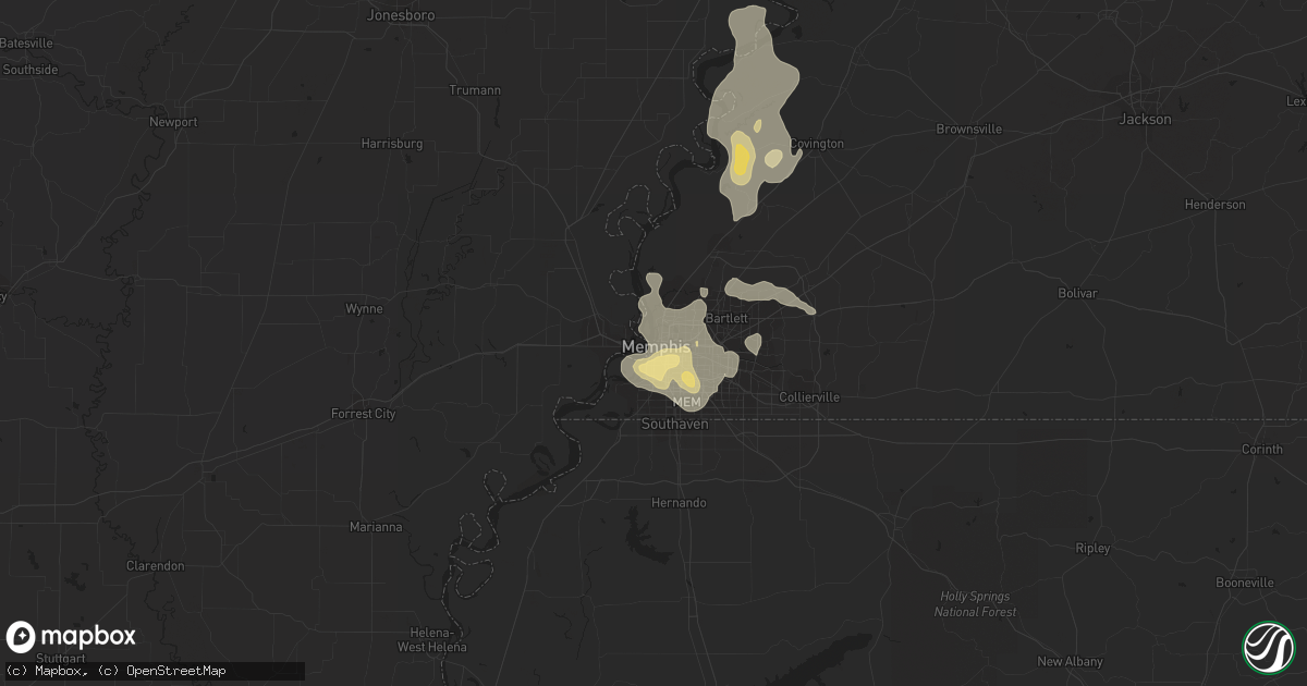 Hail map in Memphis, TN on July 15, 2018