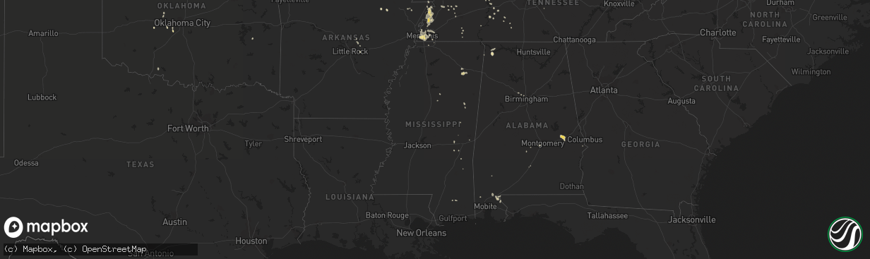 Hail map in Mississippi on July 15, 2018