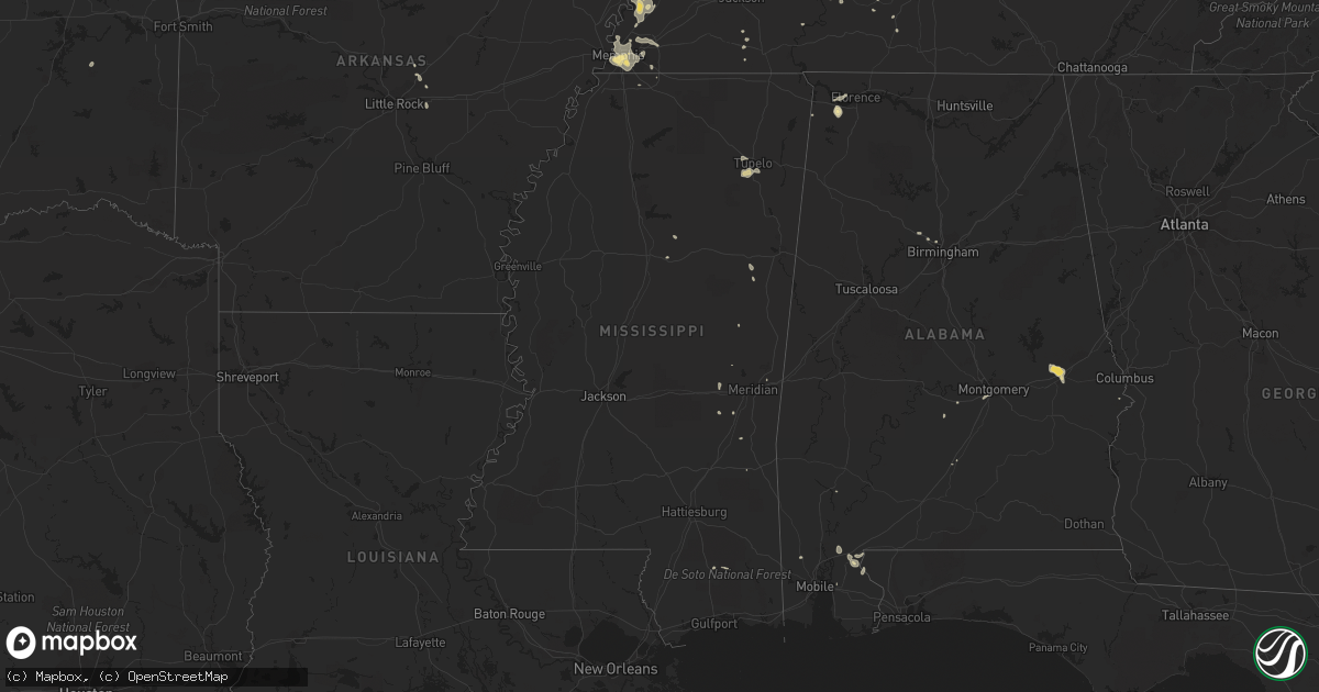 Hail map in Mississippi on July 15, 2018