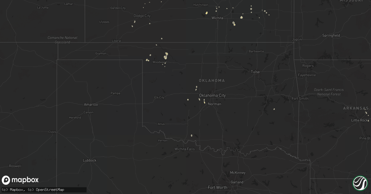 Hail map in Oklahoma on July 15, 2018