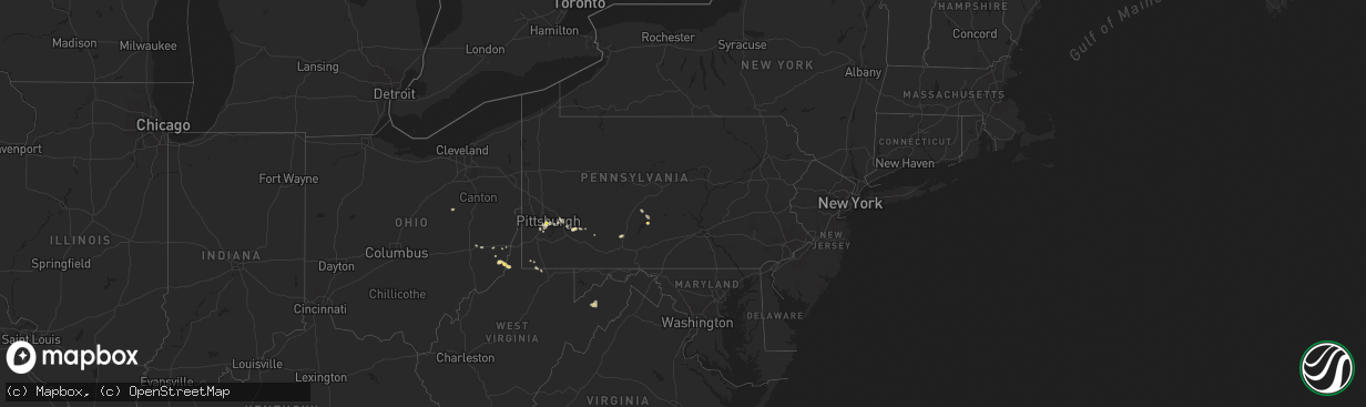 Hail map in Pennsylvania on July 15, 2018