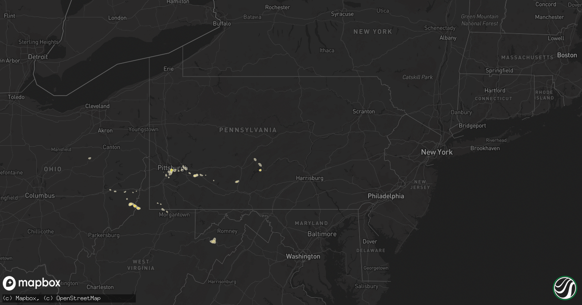 Hail map in Pennsylvania on July 15, 2018