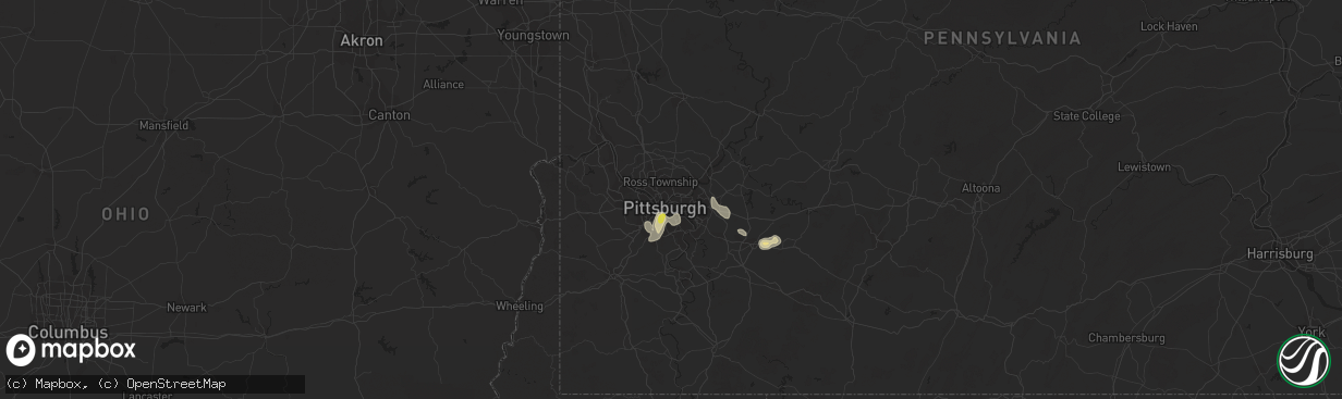 Hail map in Pittsburgh, PA on July 15, 2018