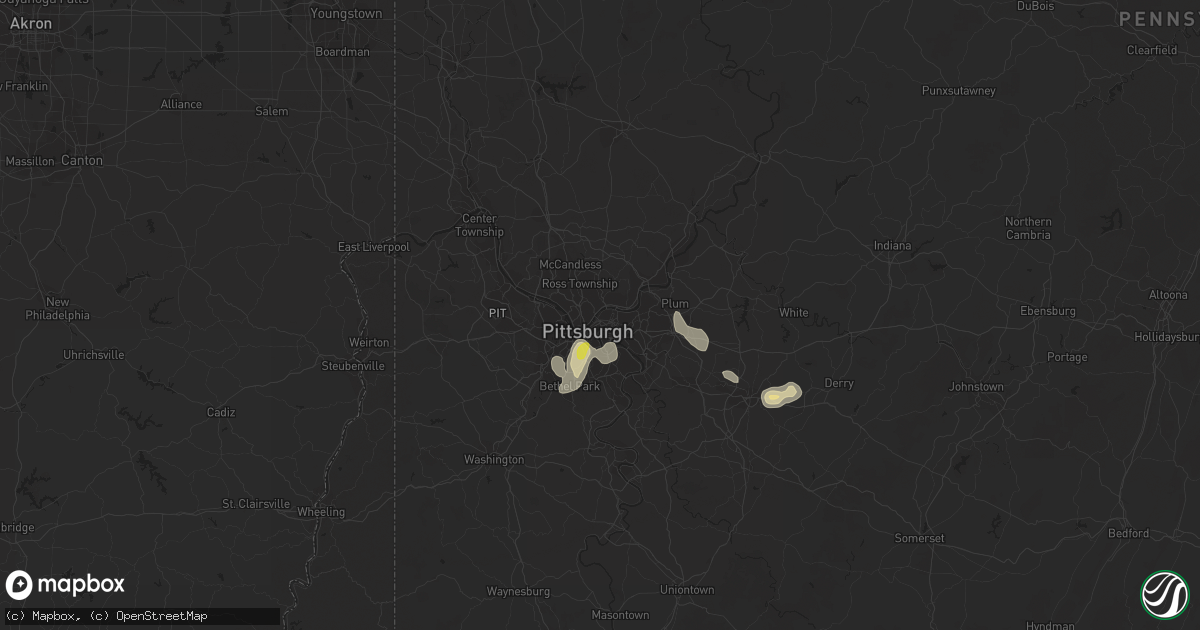 Hail map in Pittsburgh, PA on July 15, 2018