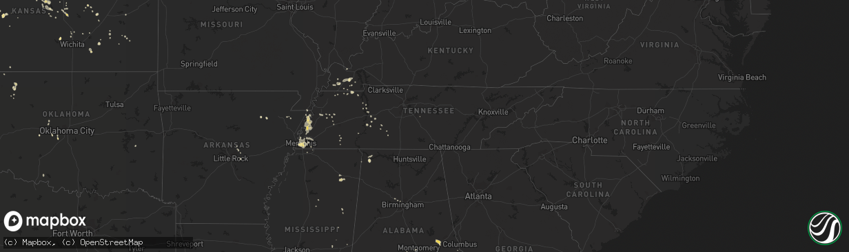 Hail map in Tennessee on July 15, 2018