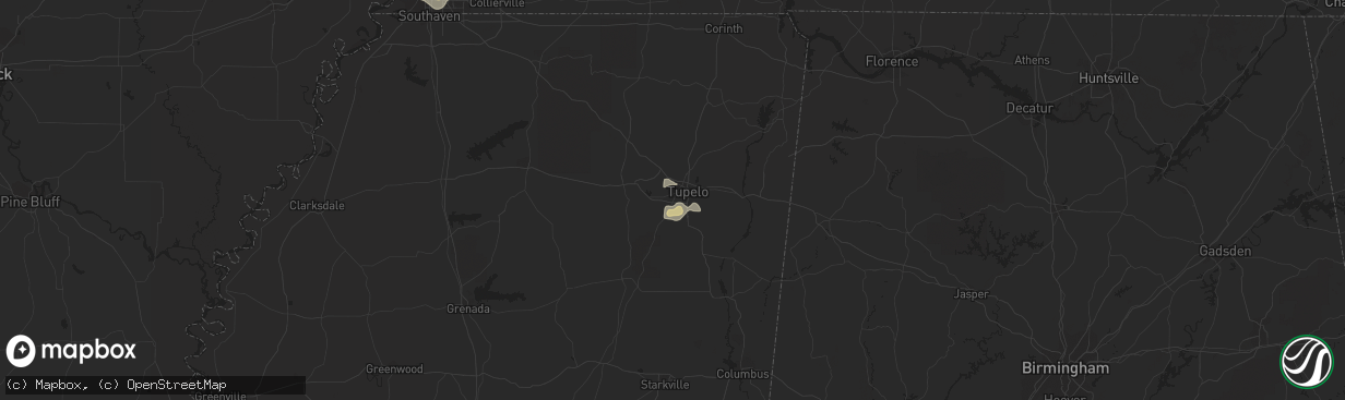 Hail map in Tupelo, MS on July 15, 2018