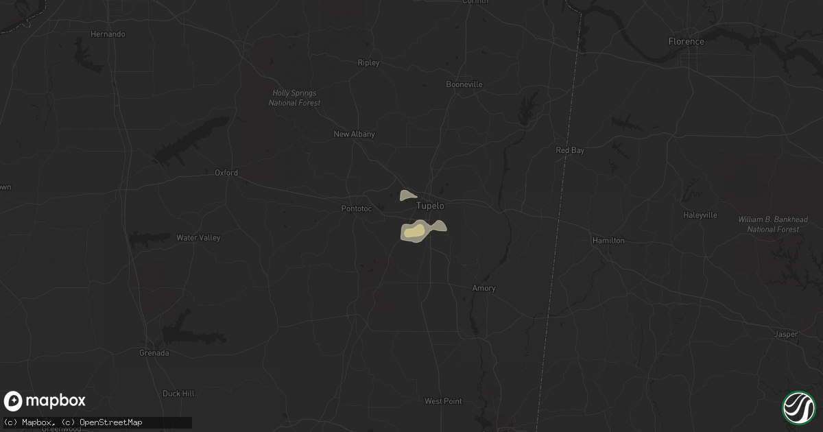 Hail map in Tupelo, MS on July 15, 2018